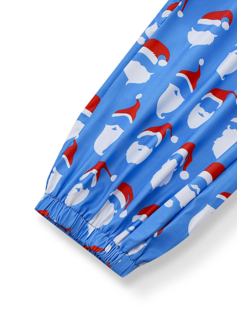 Tuta lunga con stampa di Babbo Natale blu anni '60