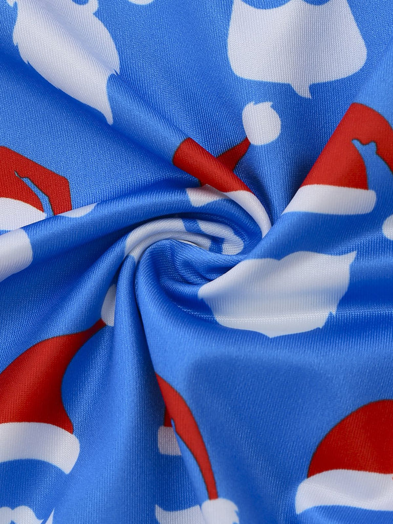 Tuta lunga con stampa di Babbo Natale blu anni '60