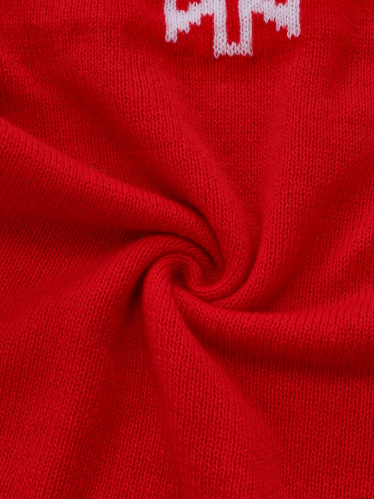 Abito maglione con collo alto con fiocco di neve rosso anni '60