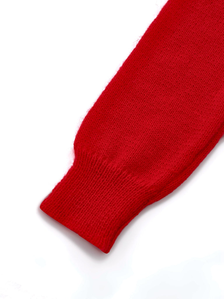 Abito maglione con collo alto con fiocco di neve rosso anni '60