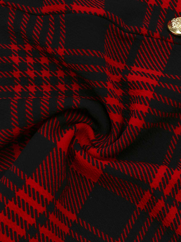 Gonna con bretelle e bottoni a quadri rosso anni '70