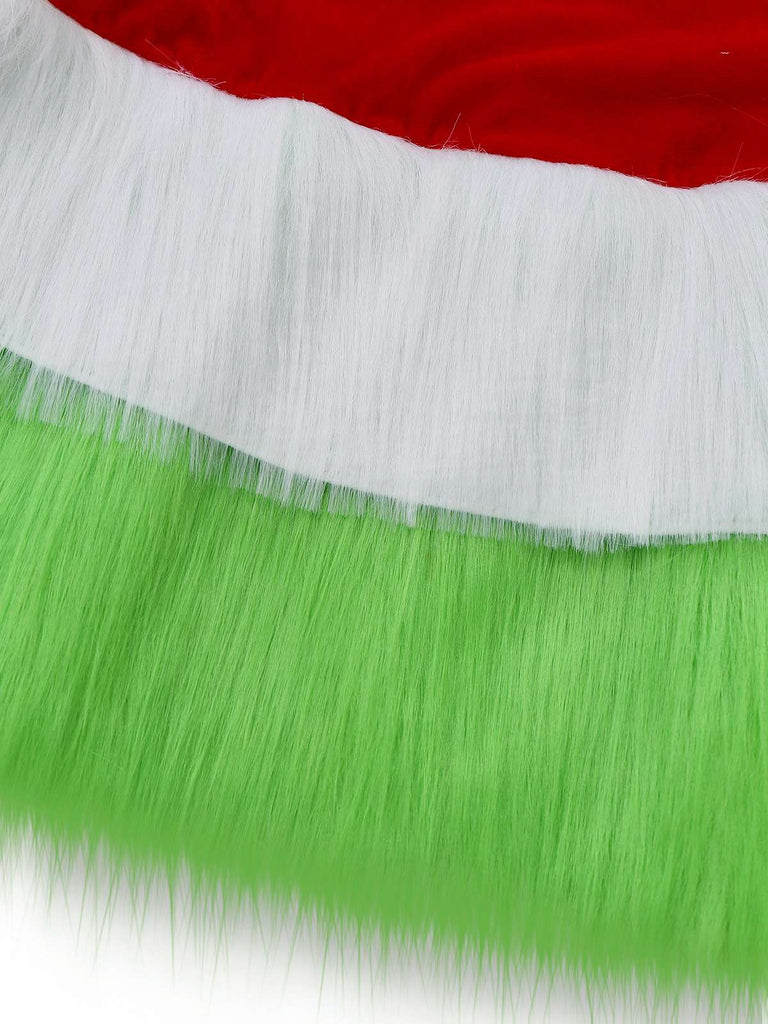 Abito con bordi in pelliccia del Grinch di Natale rosso anni '40
