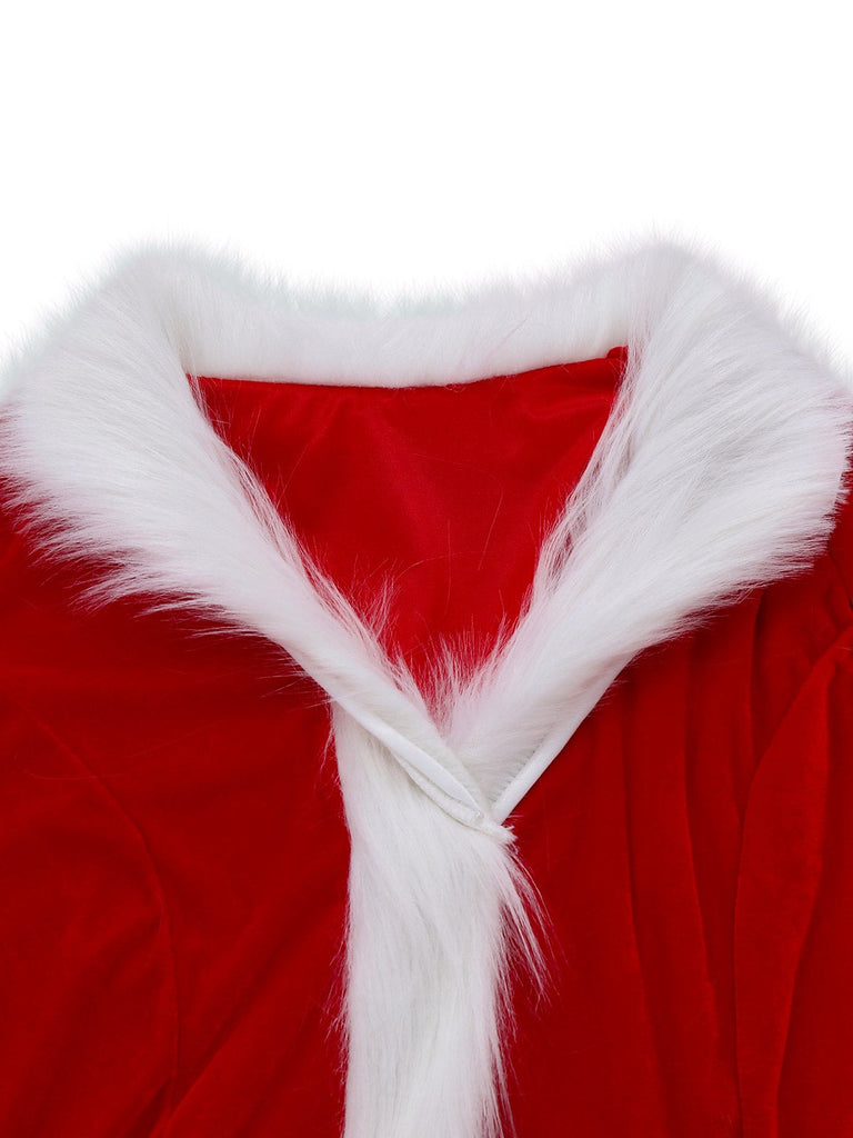 Abito con bordi in pelliccia del Grinch di Natale rosso anni '40