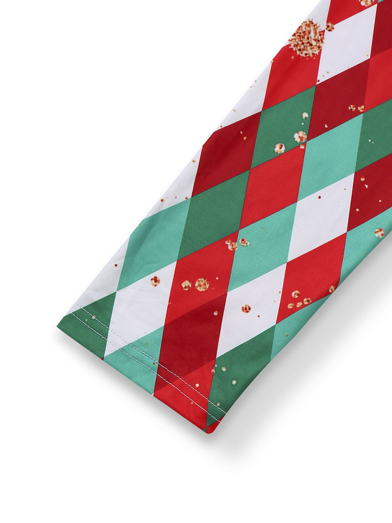 Tuta corta natalizia con orlo grezzo a griglia di diamanti anni '70