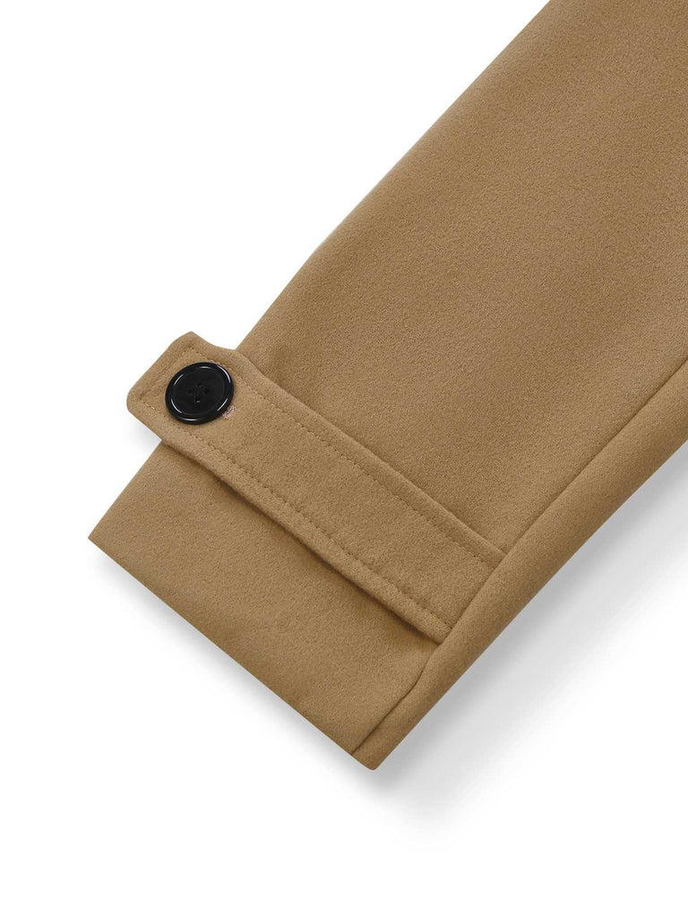 Cappotto doppiopetto con revers e cintura color cachi anni '40