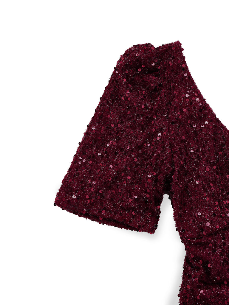 [Prevendita] Abito lungo a sirena con fiocco di paillettes bordeaux anni '30