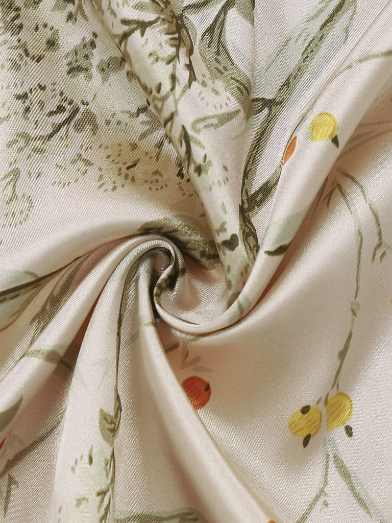 2PCS Camicia da notte in raso con floreali e vestaglia abbinata anni '50