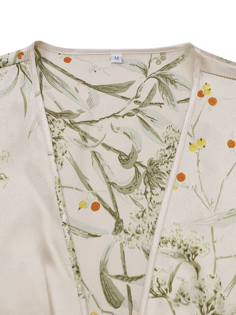 2PCS Camicia da notte in raso con floreali e vestaglia abbinata anni '50