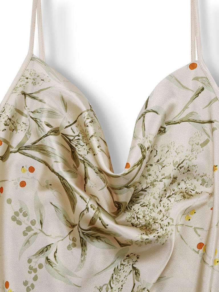 2PCS Camicia da notte in raso con floreali e vestaglia abbinata anni '50