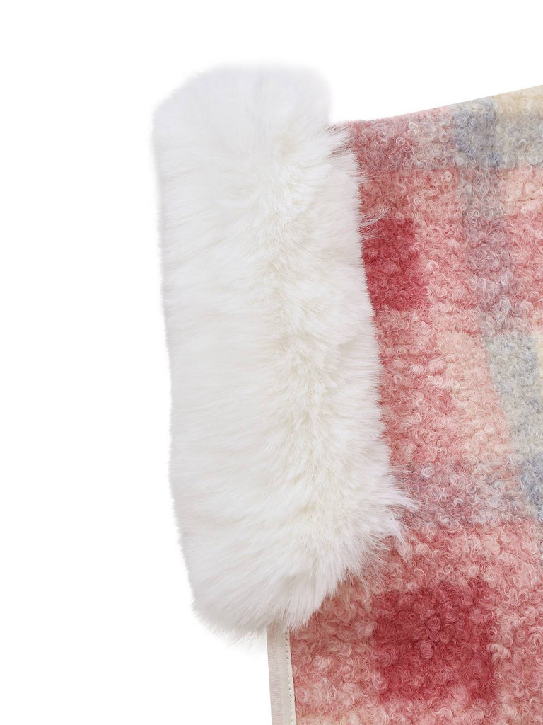 Cappotto con cappuccio in flanella a quadri e orlo sfrangiato rosa anni '30