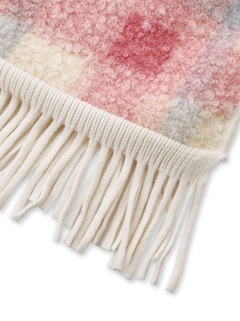 Cappotto con cappuccio in flanella a quadri e orlo sfrangiato rosa anni '30