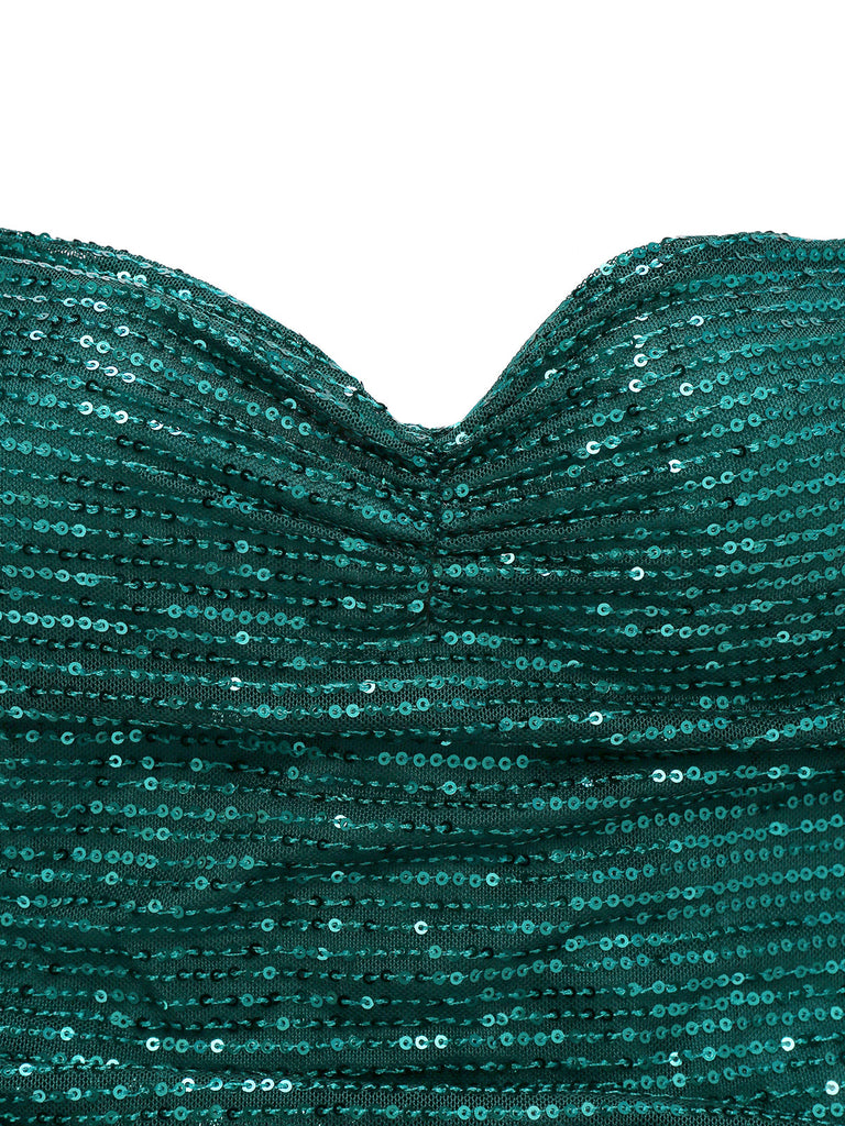 Abito lungo con spacchi glitterati e spalle scoperte anni '30