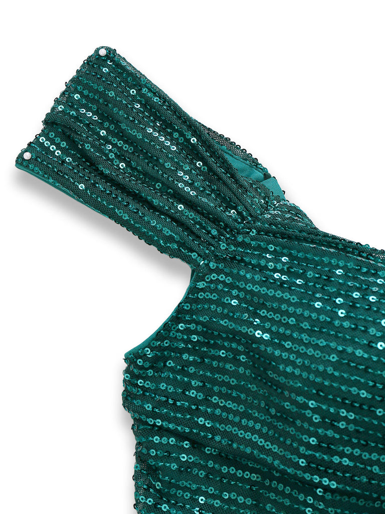 Abito lungo con spacchi glitterati e spalle scoperte anni '30