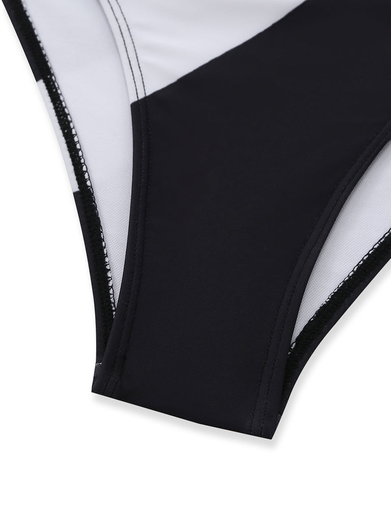 Costume da Bagno One-Shoulder Zebra con Stampa con Cut-Out Anni '60 5