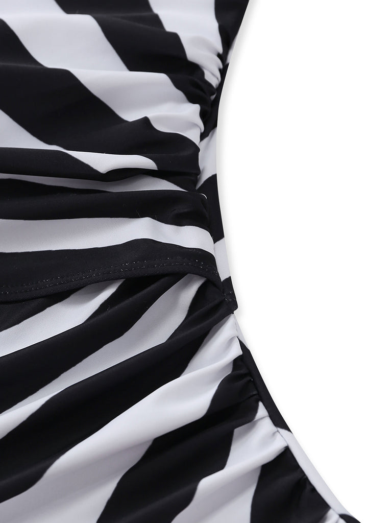 Costume da Bagno One-Shoulder Zebra con Stampa con Cut-Out Anni '60 4