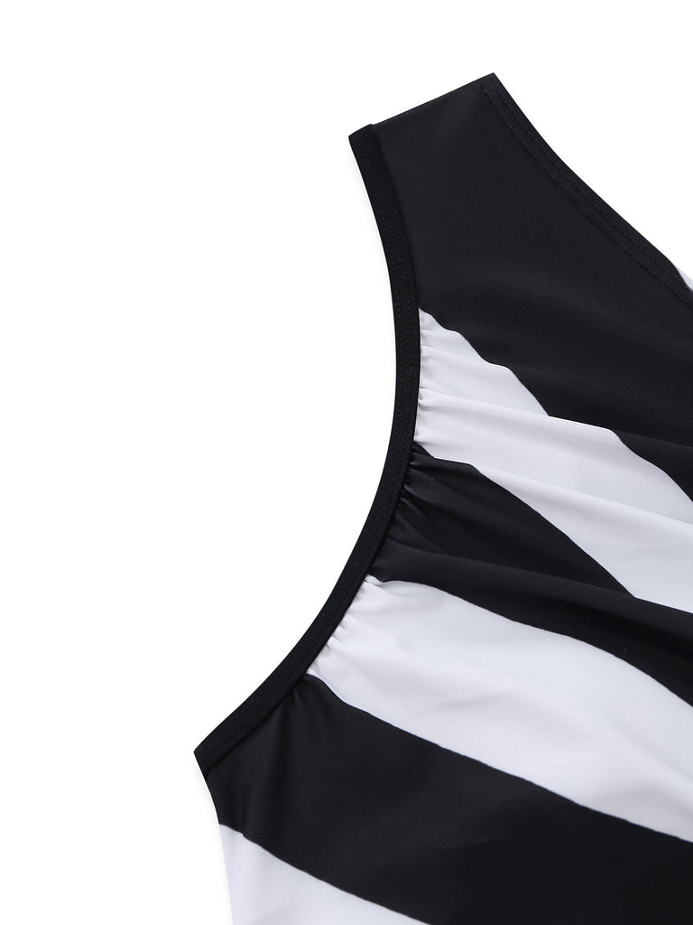Costume da Bagno One-Shoulder Zebra con Stampa con Cut-Out Anni '60 3