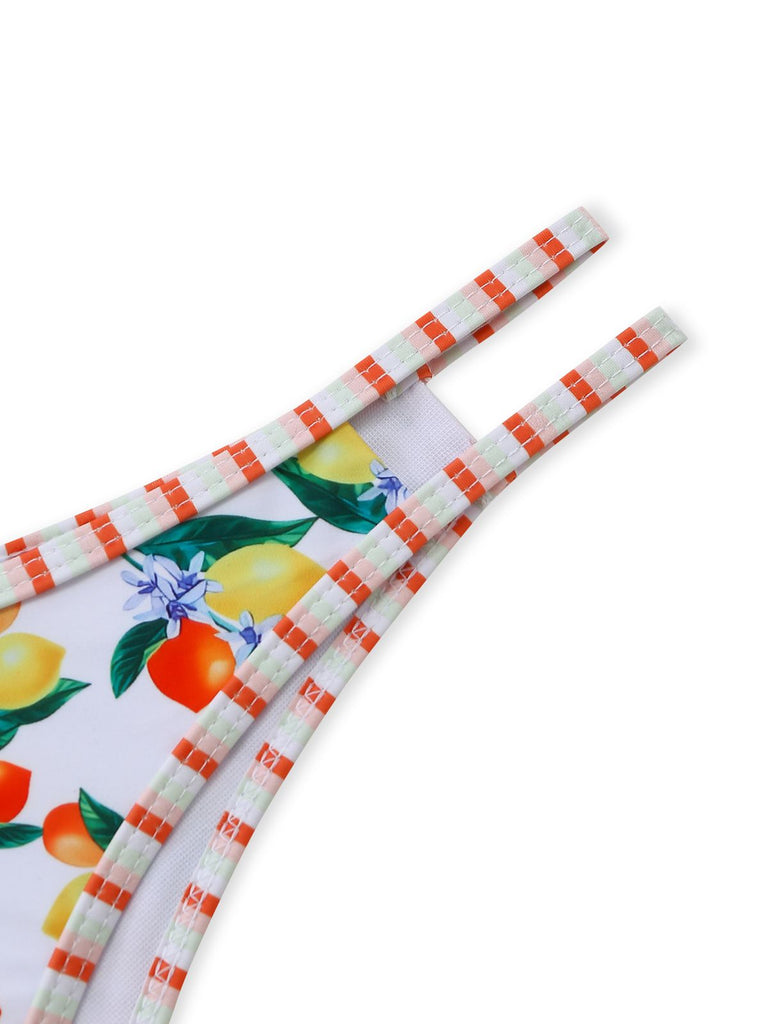 Set Bikini Anni '60 Bianco a Triangolo con Stampa Agrumi