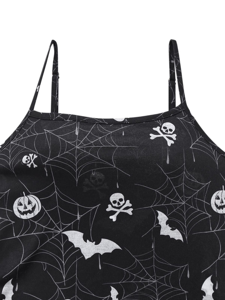 Abito midi con spacchi e stampa Halloween nero anni '50