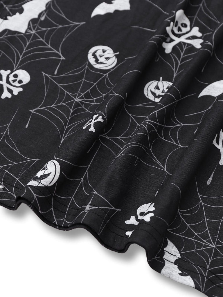 Abito midi con spacchi e stampa Halloween nero anni '50