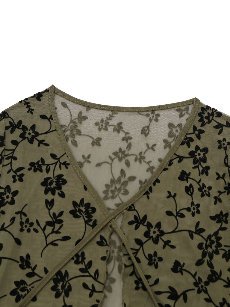 Cardigan con stampa botanica trasparente anni '80