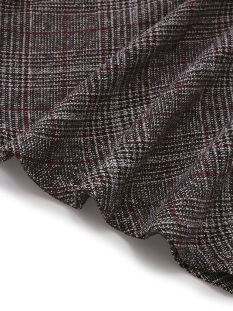 2PCS Camicetta con volant in chiffon e gonna a quadri anni '80