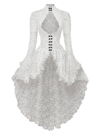 Abito vittoriano in pizzo con maniche a gigot bianco anni '80