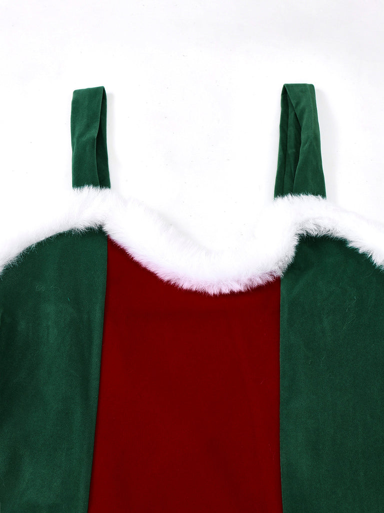 Completo di abiti natalizi in peluche rosso e verde anni '60