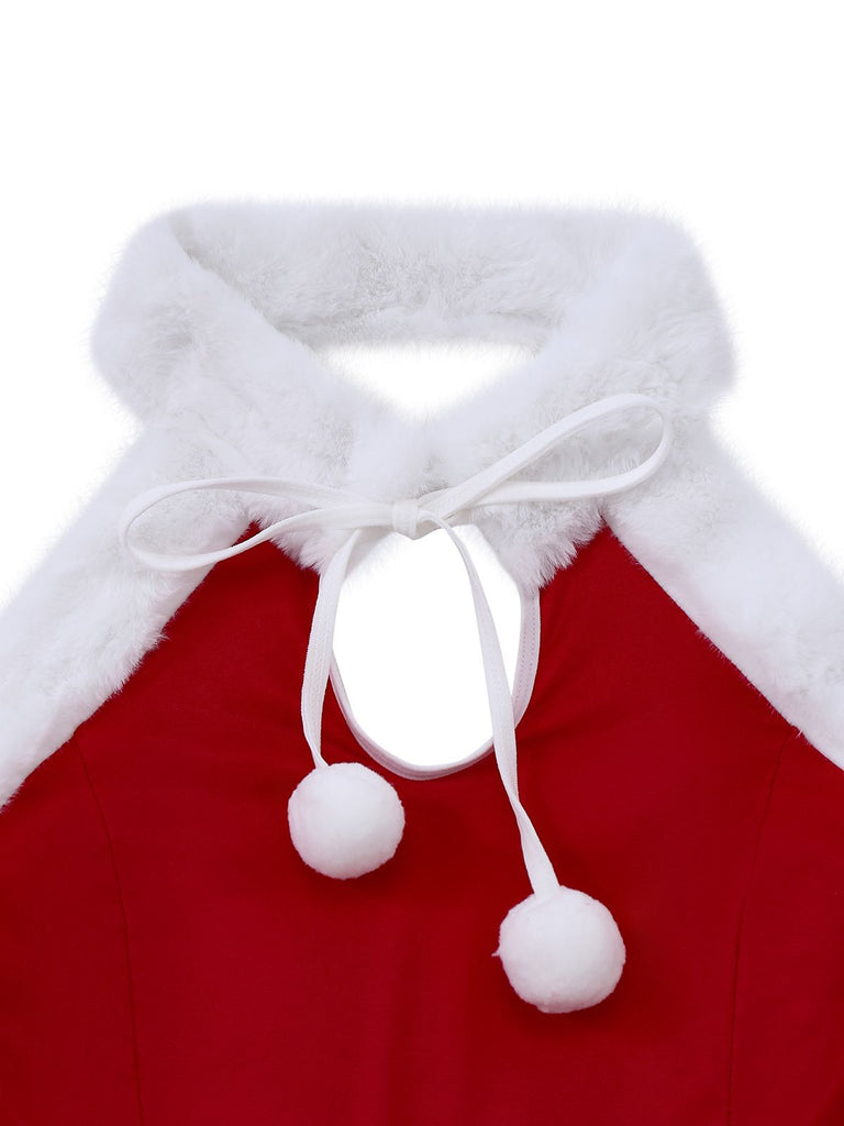 Pigiama natalizio in peluche con orlo grezzo rosso anni '50