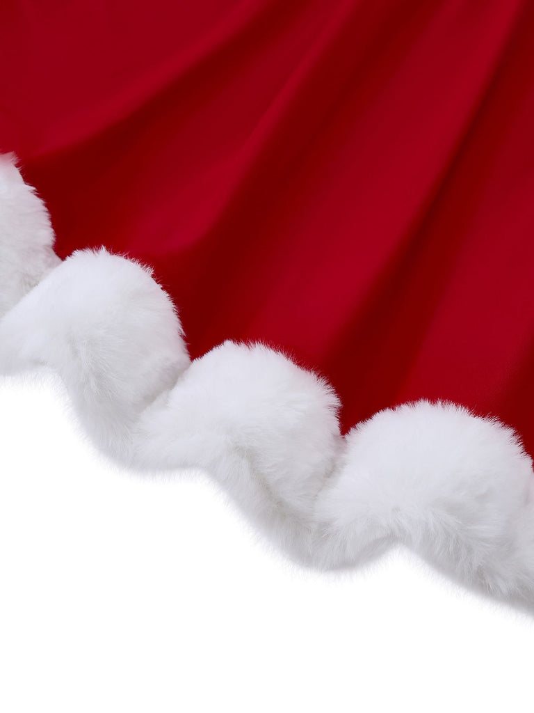 Pigiama natalizio in peluche con orlo grezzo rosso anni '50