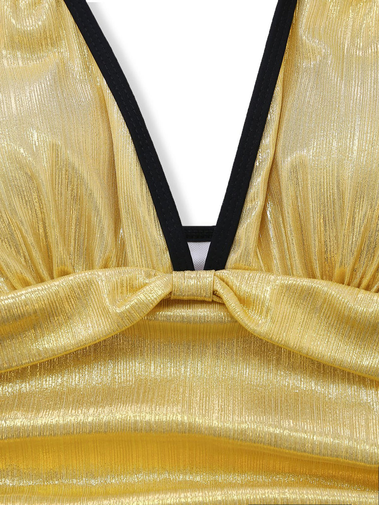 Costumi intero anni '50 metallizzato scintillante con scollo all'americana