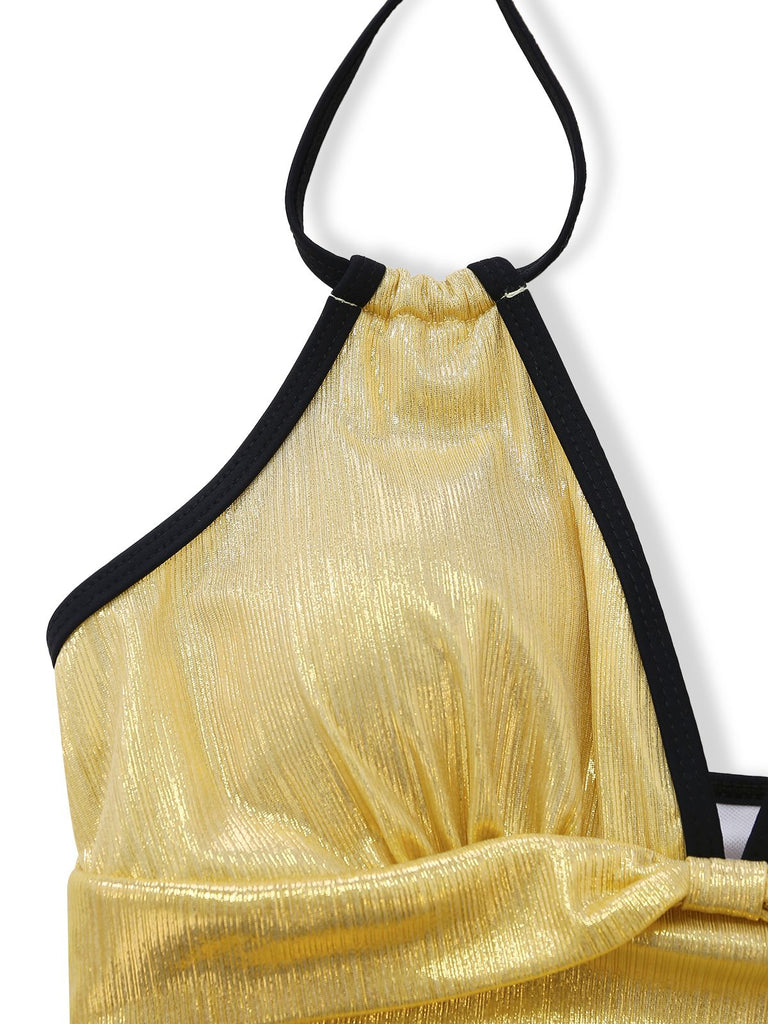 Costumi intero anni '50 metallizzato scintillante con scollo all'americana
