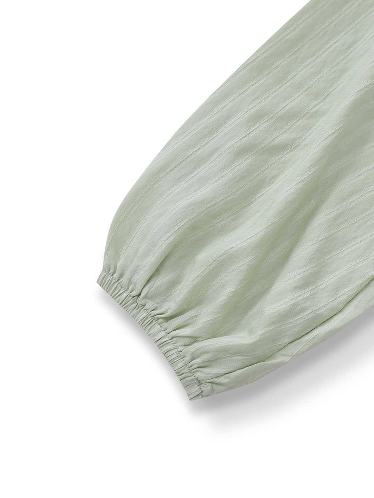 2PCS Camicetta con collo annodato e gonna tinta unita verde anni '80