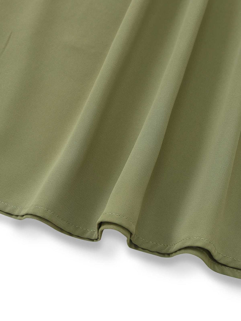 2PCS Camicetta con collo annodato e gonna tinta unita verde anni '80