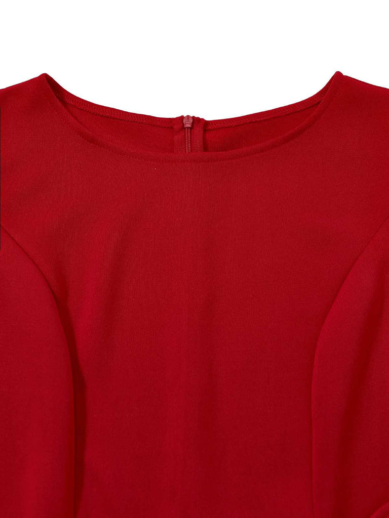 Abito asimmetrico senza maniche con orlo a balze rosso anni '60