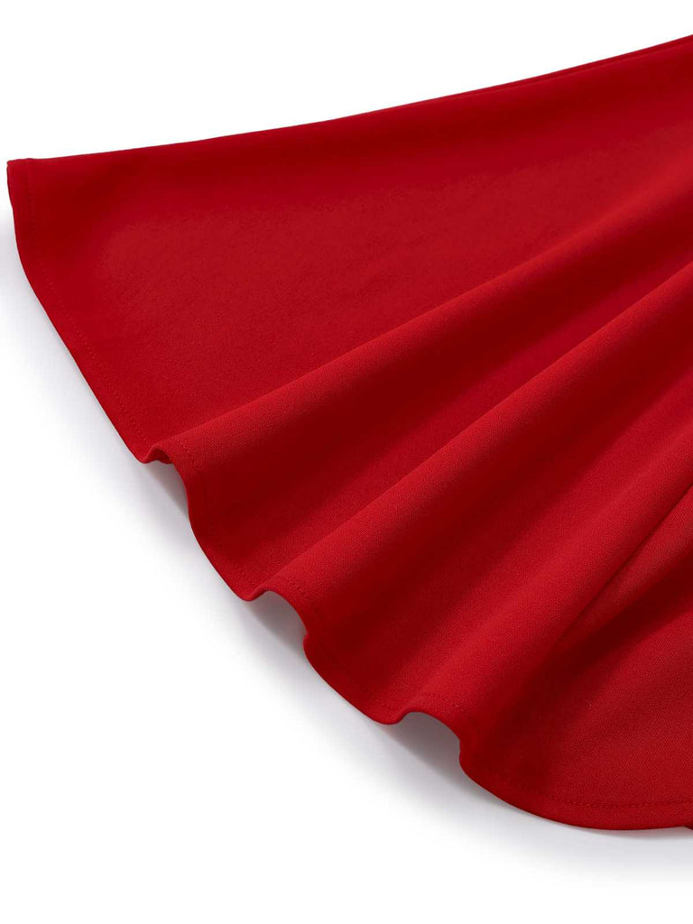 Abito asimmetrico senza maniche con orlo a balze rosso anni '60