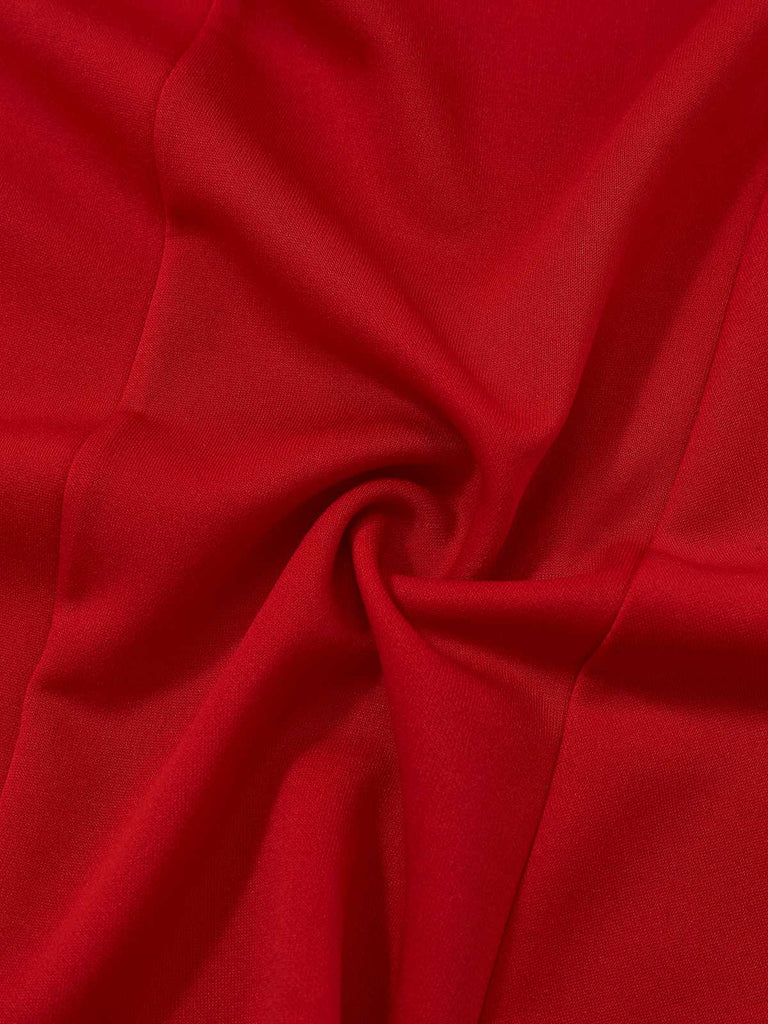 Abito asimmetrico senza maniche con orlo a balze rosso anni '60