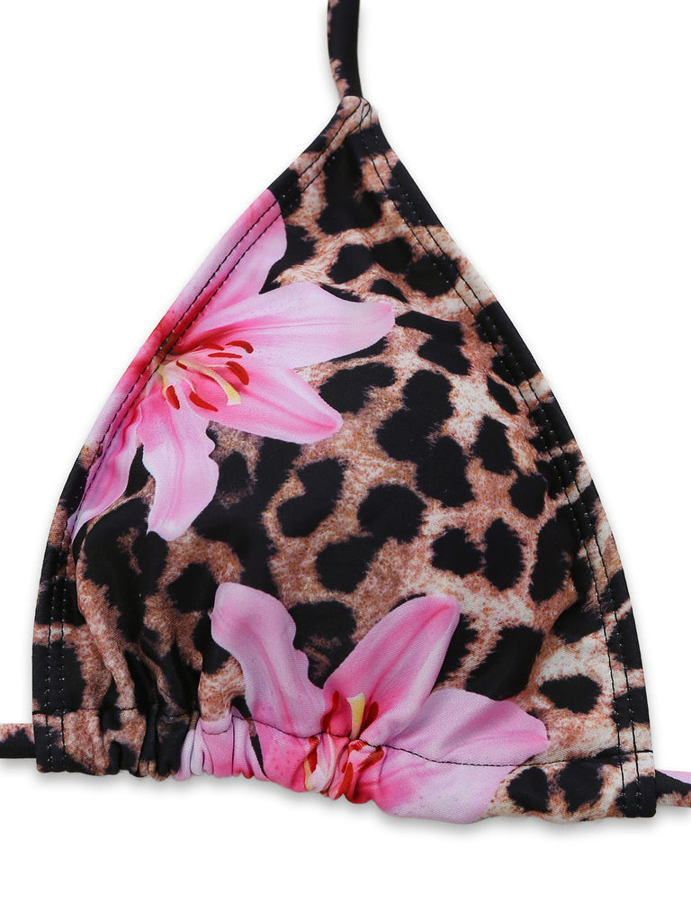 3PCS Bikini con stampa floreale leopardata anni '60