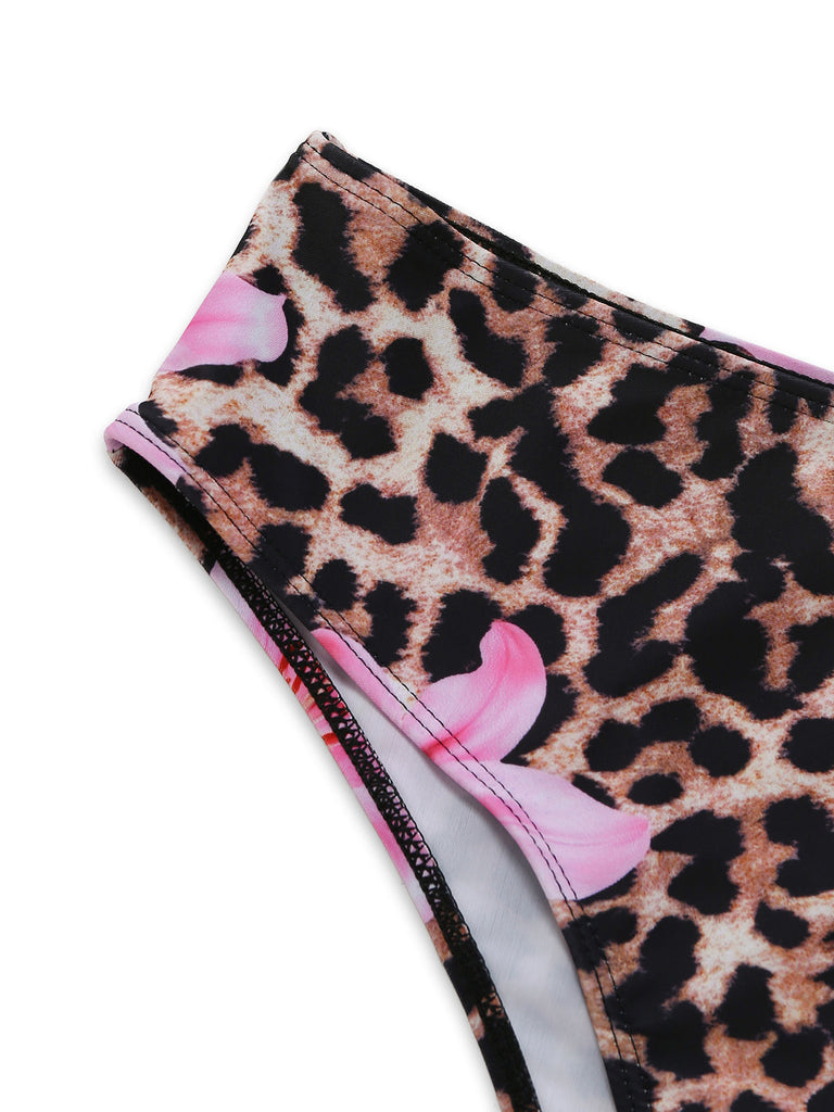 3PCS Bikini con stampa floreale leopardata anni '60