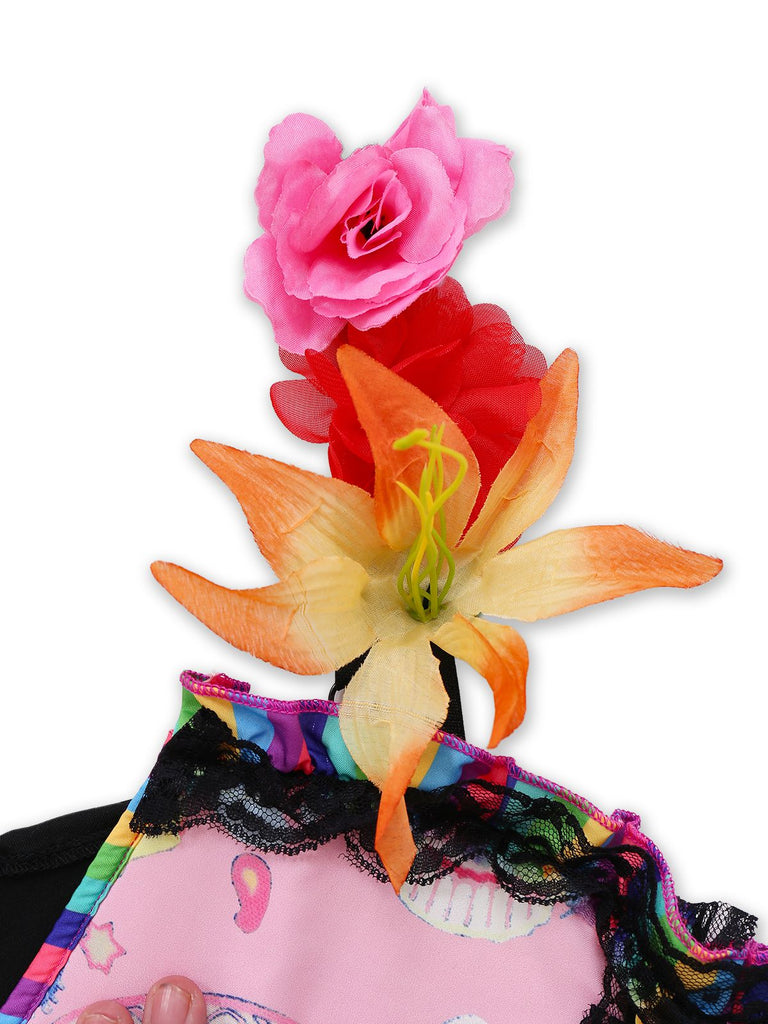 Abito da sposa vampiro con stampa arcobaleno Halloween anni '70