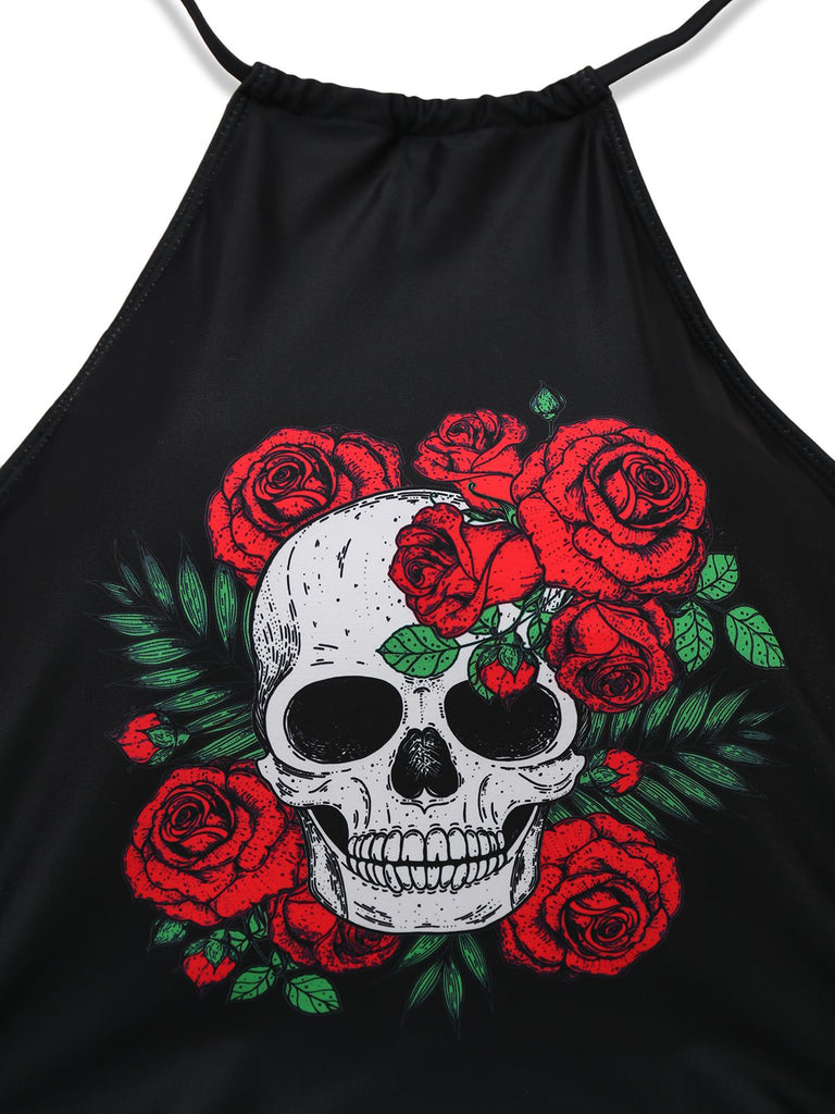 Costumi scheletro e rose in stile steampunk nero anni '80