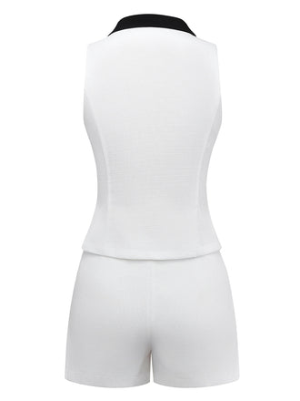 2PCS Top bianco senza maniche con revers e pantaloncini anni '60