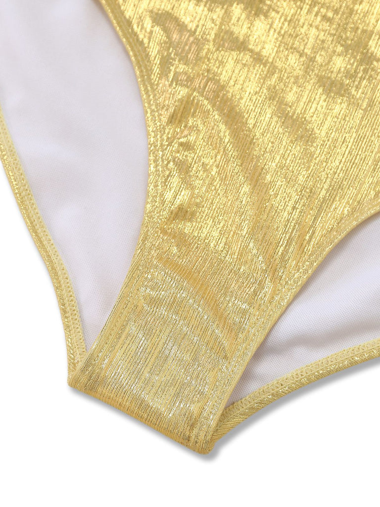 Costumi intero con spalline arricciate e perle oro anni '80