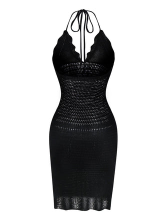 Abito in maglia con scollo all'americana nero anni '70