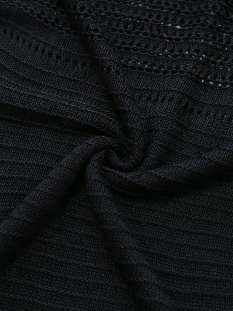 Abito in maglia con scollo all'americana nero anni '70