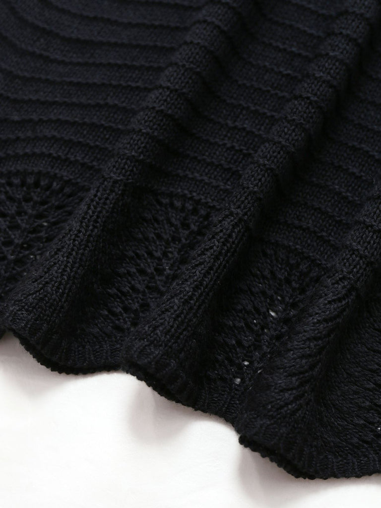 Abito in maglia con scollo all'americana nero anni '70