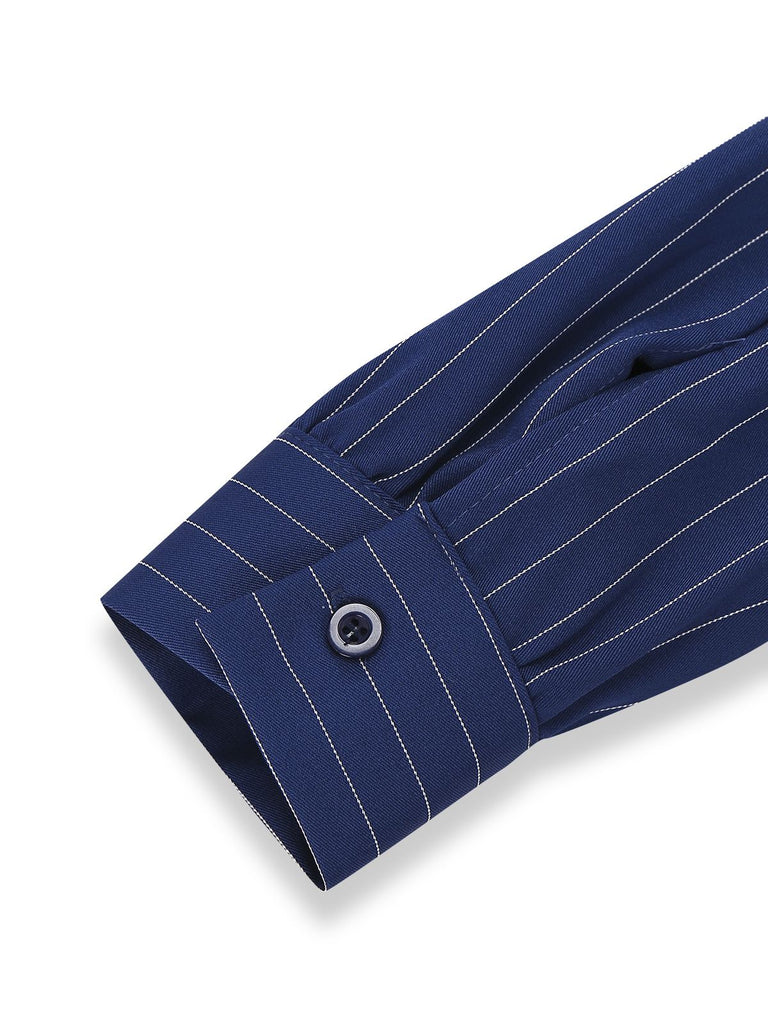 Abito camicia a righe con scollo a V blu anni '60