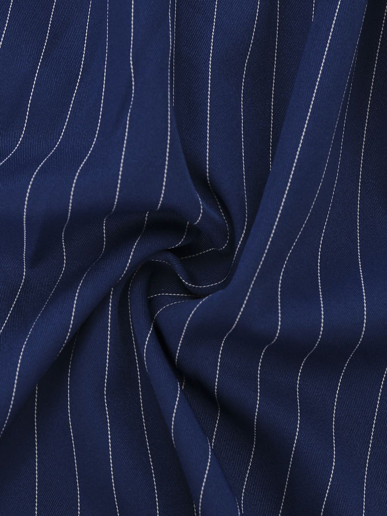 Abito camicia a righe con scollo a V blu anni '60