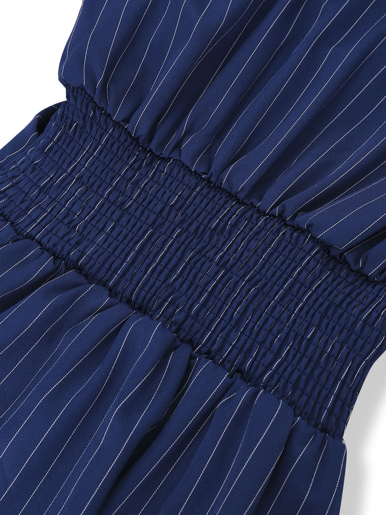 Abito camicia a righe con scollo a V blu anni '60