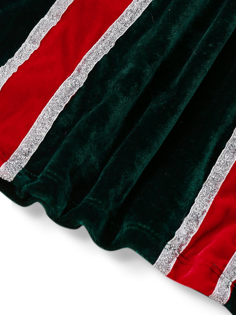 Completo abito natalizio in velluto con fiocco in pelliccia anni '60