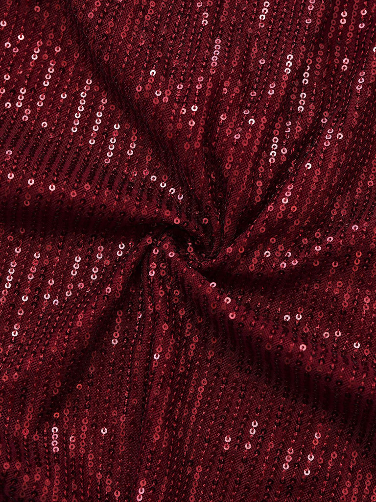 Abito lungo paillettes in velluto con scollo a V bordeaux anni '50